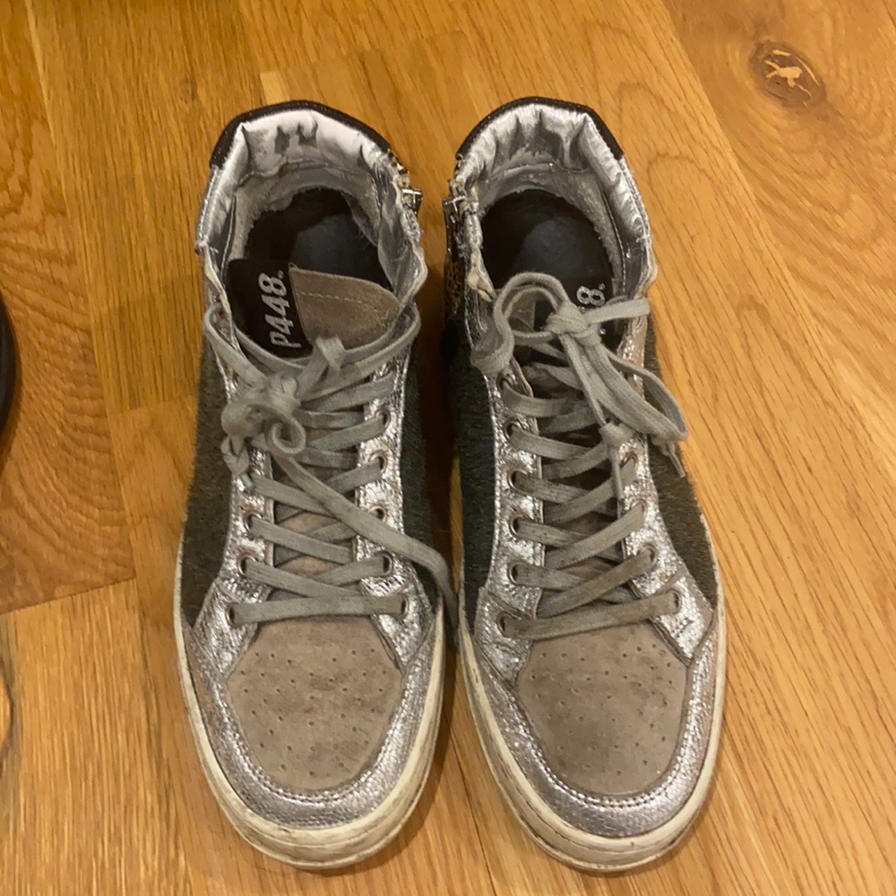 P448 high top sneaker, fur, sparkle and cheetah